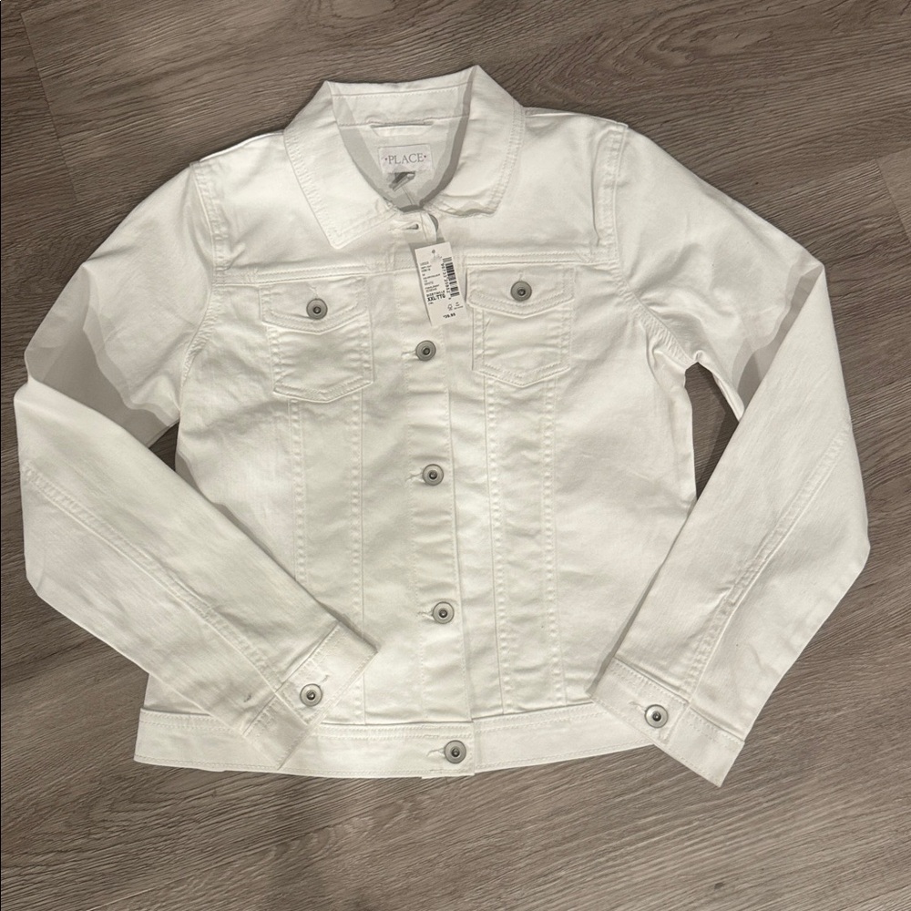 🆕 Children’s Place white denim cotton jacket Size 16 F10